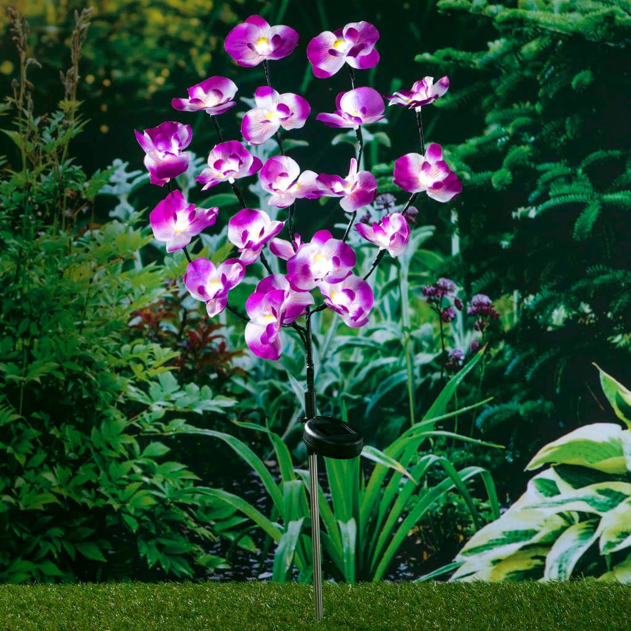 Voir la diapositive 2 : HI HI Lampe solaire a LED de jardin en forme d'orchidee 75 cm