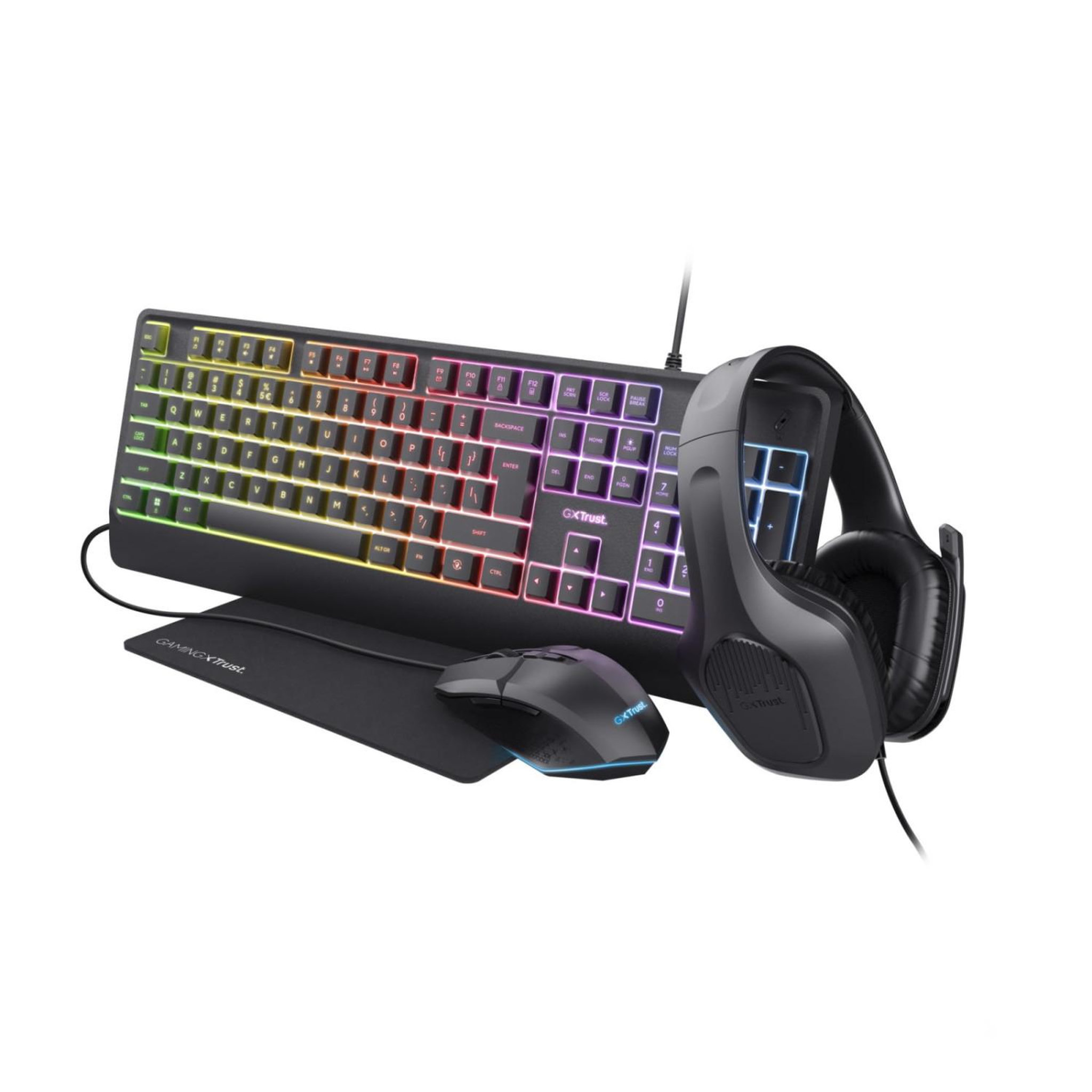 Trust Trust Gaming Gxt 792 Quadrox Kit 4-en-1 Clavier Souris Casque Tapis Disposition Italienne Noir