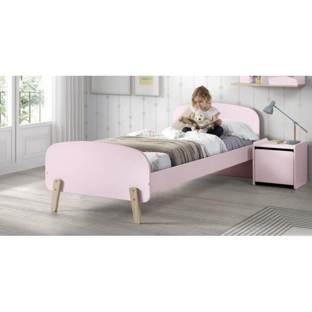 Paris Prix Pack - Lit Enfant, Chevet & Coffre  Kiddy  90x200cm Rose