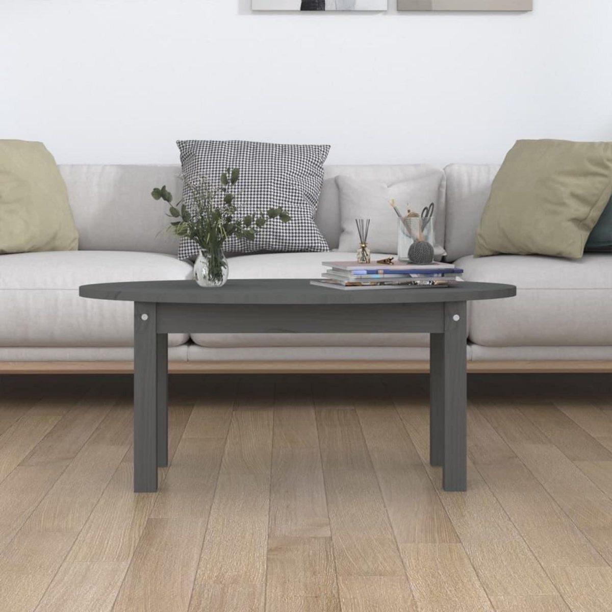 VIDAXL Table basse Gris 80x40x35 cm Bois massif de pin