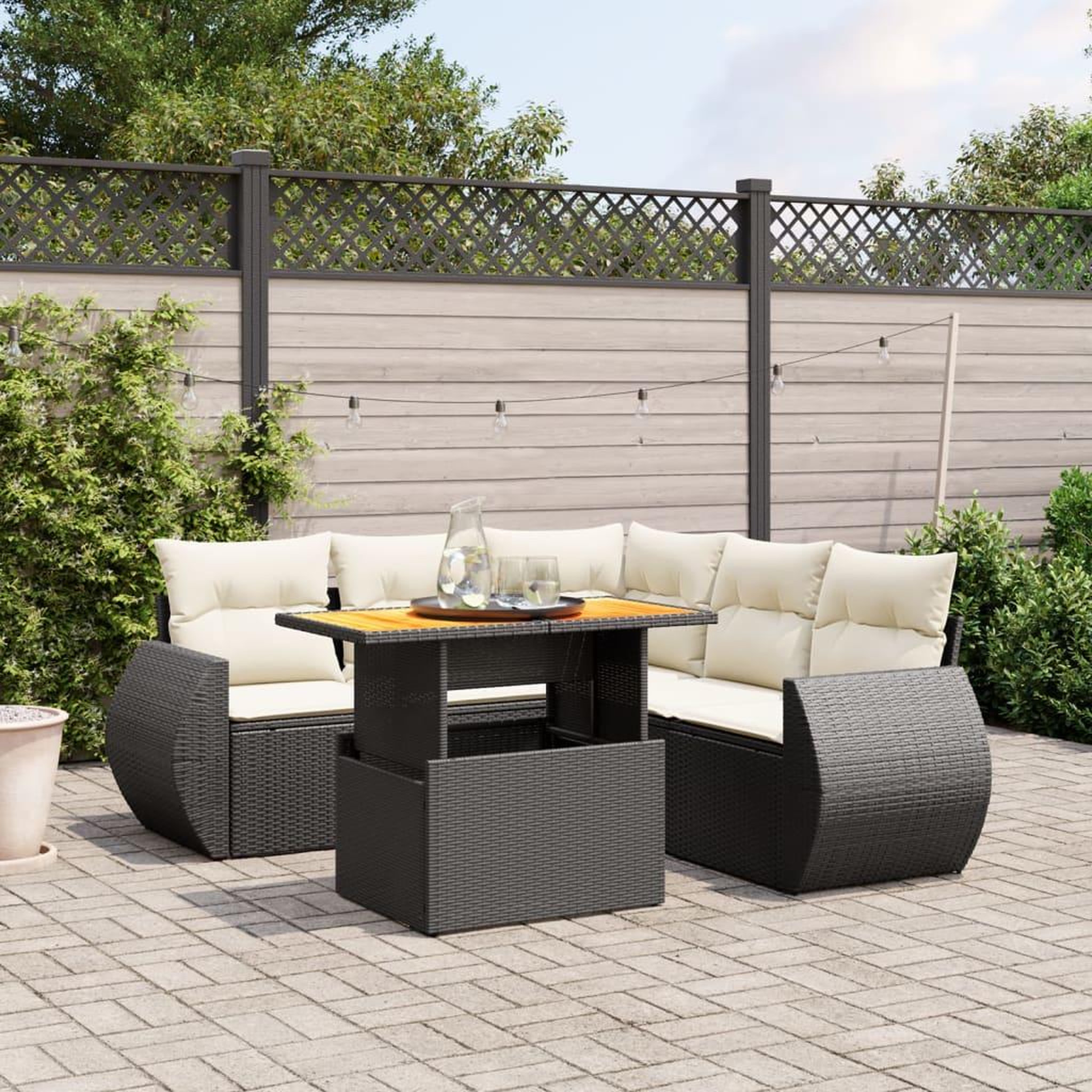 VIDAXL Salon de jardin 6 pcs avec coussins noir resine tressee