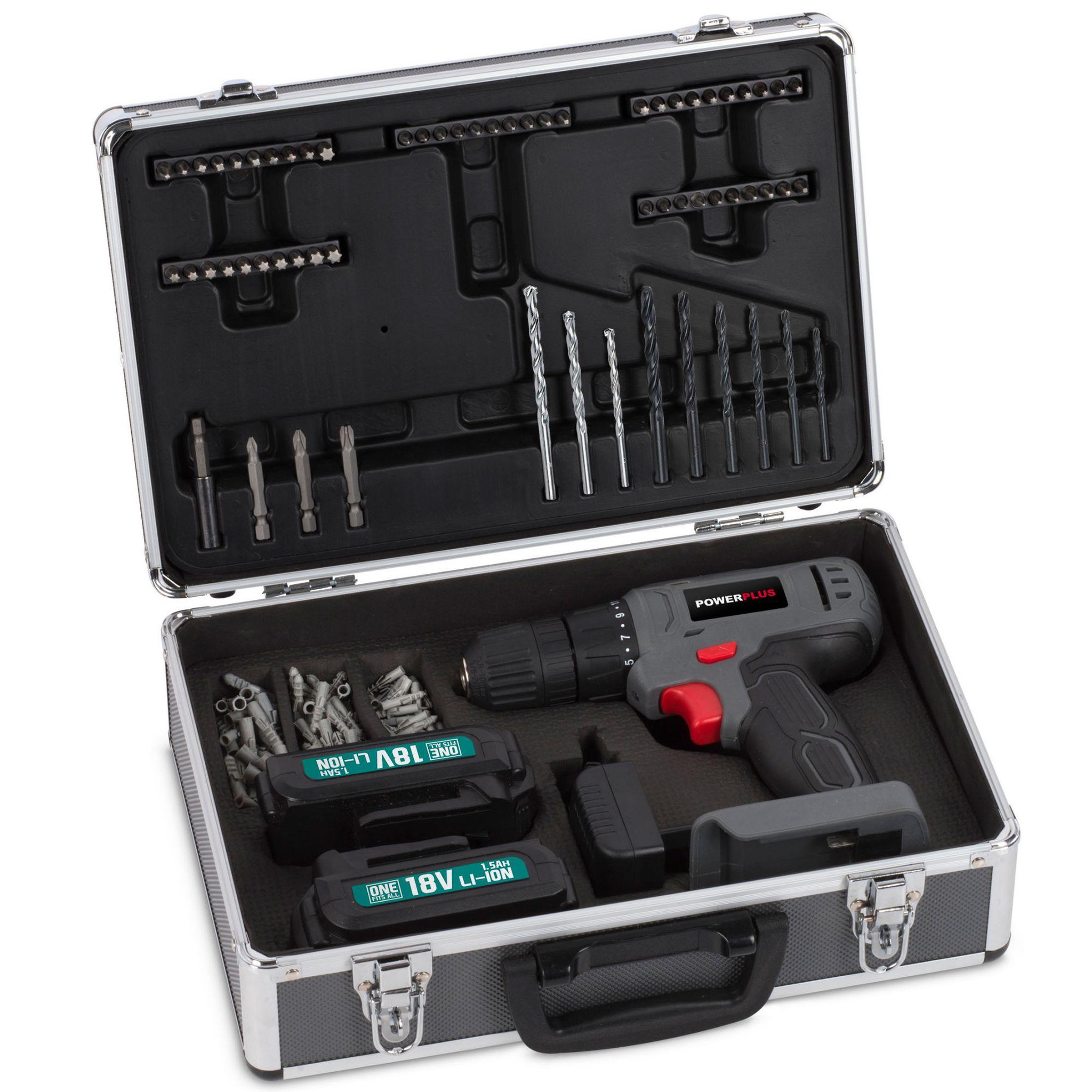 Voir la diapositive 2 : POWERPLUS Malette perceuse 18v lithium 153 accessoires