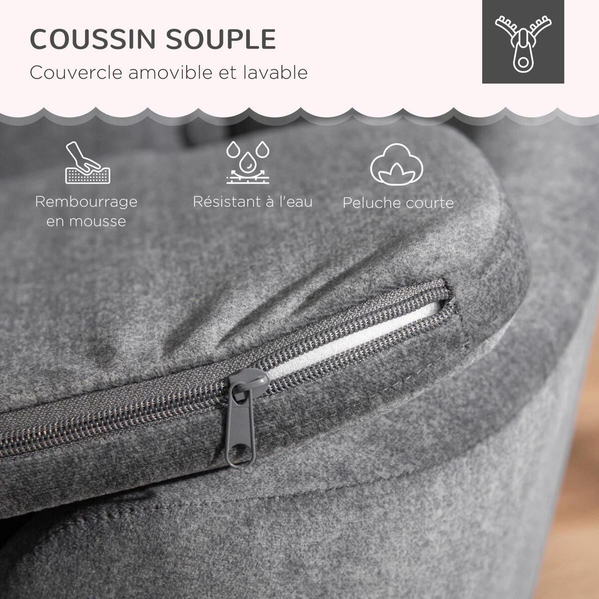 PAWHUT Canapé chien lit pour chien design scandinave coussin moelleux amovible pieds bois massif dim. 70L x 47l x 30H cm peluche courte polyester gris