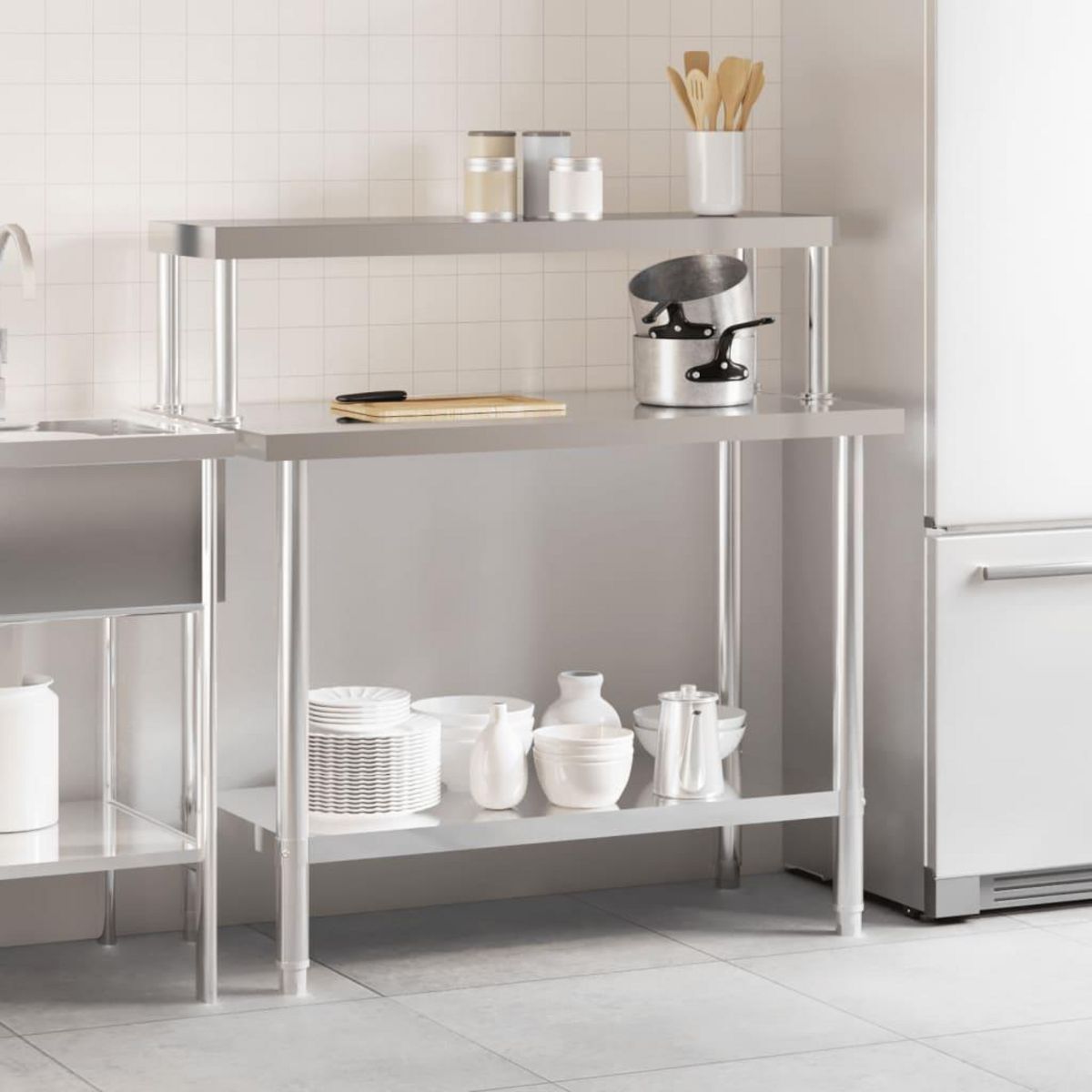 VIDAXL Table de travail de cuisine avec etagere 110x55x120 cm inox