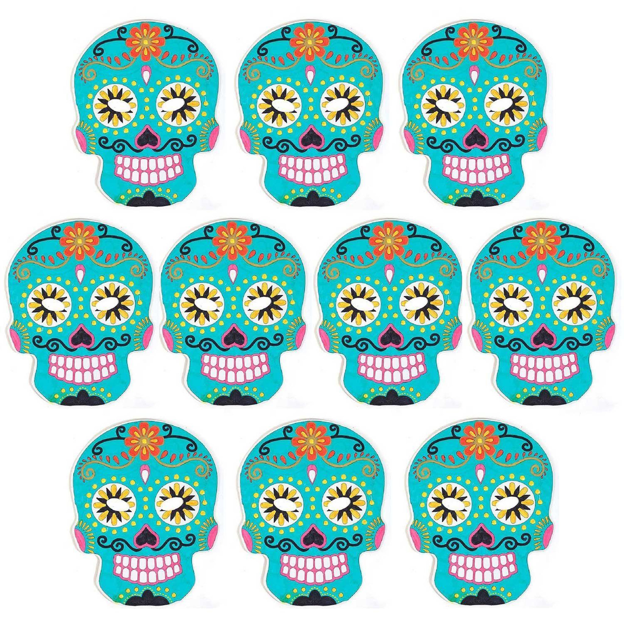 Voir la diapositive 1 : Graine créative 60 masques plats en carton à colorier - Calavera mexicaine
