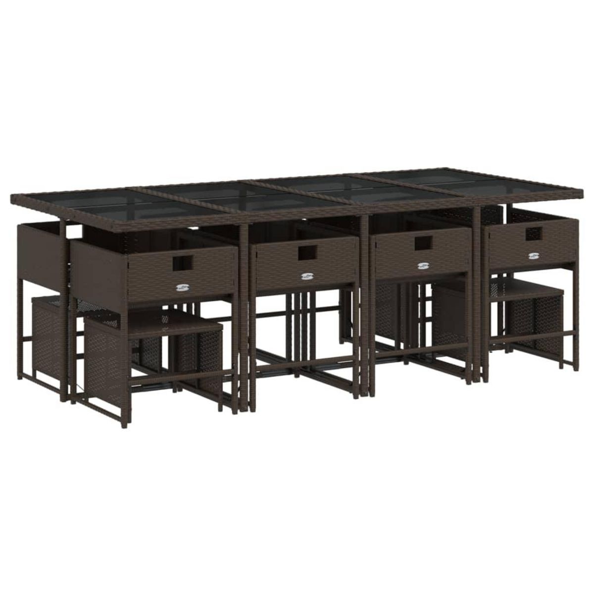 VIDAXL Ensemble a manger de jardin avec coussins 13 pcs marron rotin