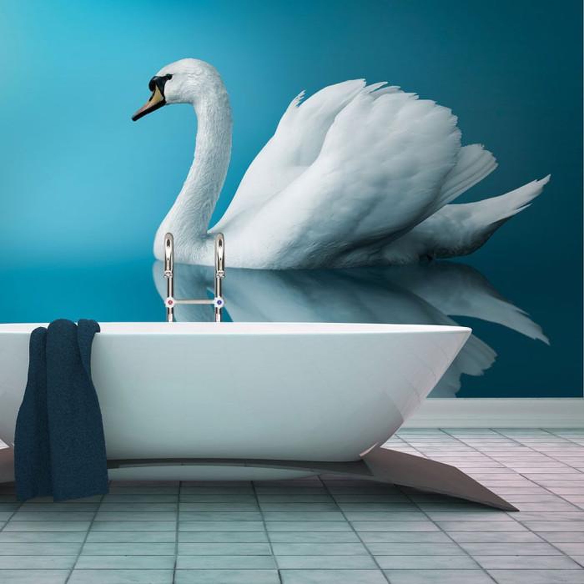 Paris Prix Papier Peint  Cygne Réflexion. Coloris disponibles : Multicolore