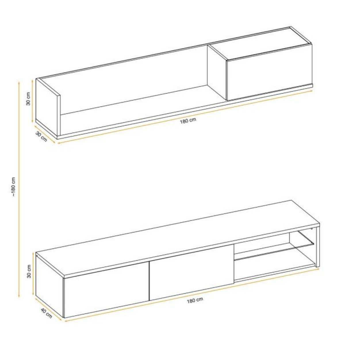 Paris Prix Ensemble Meuble TV  Dallas  180cm Blanc & Chêne