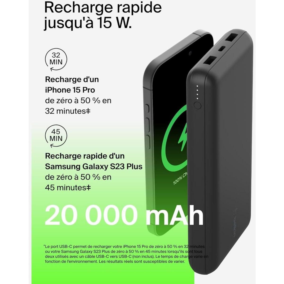 Belkin Batterie externe 20 000 mAh 15W USB-C et USB-A