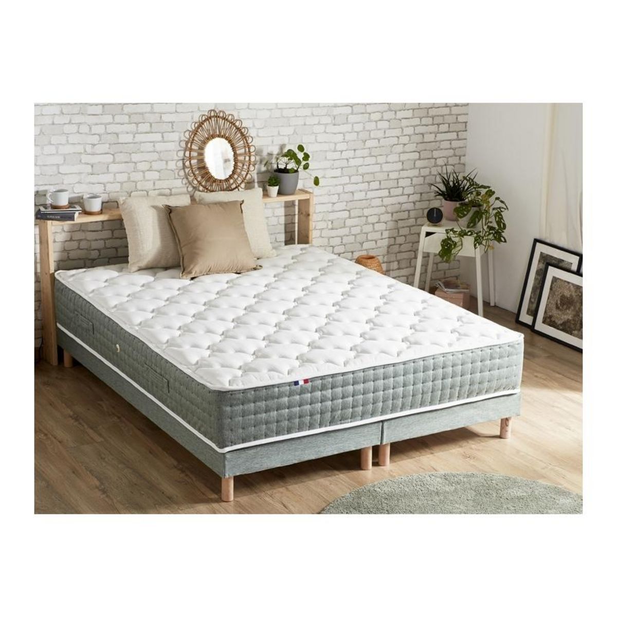 Ensemble matelas 792 Ressorts 7 zones Face hiver/été 160x200 cm + 2 sommiers 80x200 cm vert Céladon HYGGE