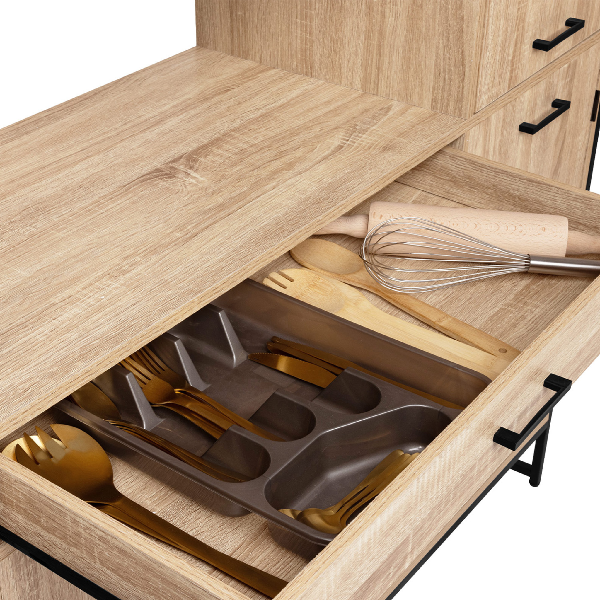 Voir la diapositive 6 : ID MARKET Buffet de cuisine avec colonne de rangement 120 cm detroit 6 portes + tiroir design industriel