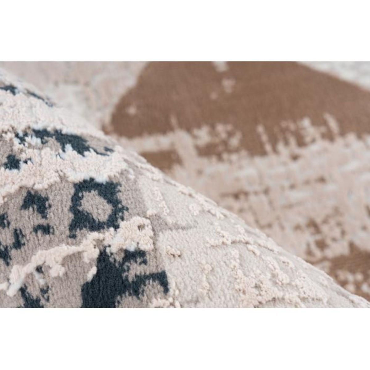 Paris Prix Tapis Géométrique à Franges  Akropolis II  Gris & Bleu