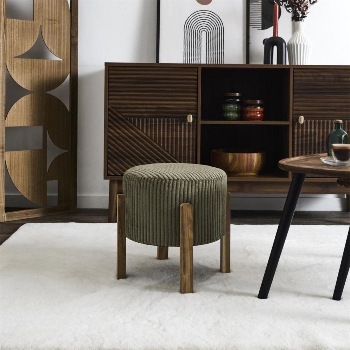 The Home Deco Factory Tabouret côtelé vert