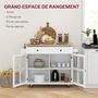 Voir la diapositive 4 : HOMCOM Desserte de cuisine multi-rangement - 2 portes, 2 étagères, tiroir, porte-épices, porte-torchon - blanc bois hévéa