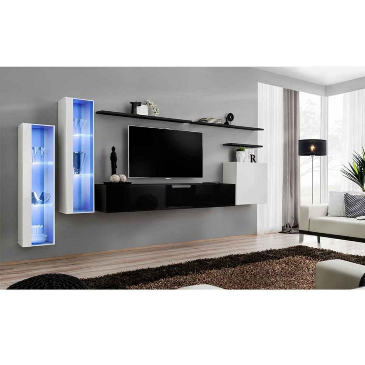 Paris Prix Meuble TV Mural Design  Switch XI  330cm Noir & Blanc