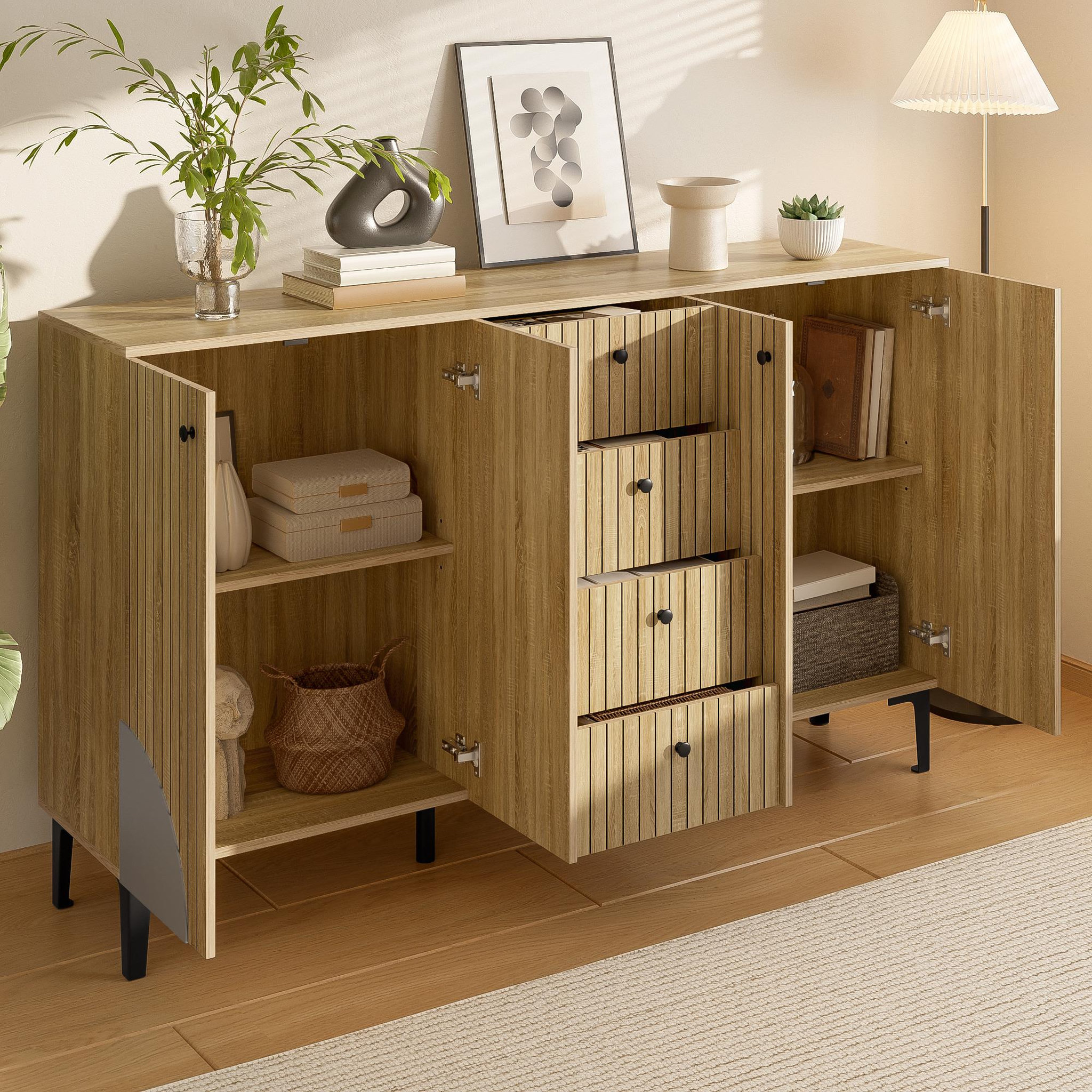 Voir la diapositive 5 : MERAX Buffet 4 porte(s) 4 tiroir(s) - 160 cm naturel panneau de particules