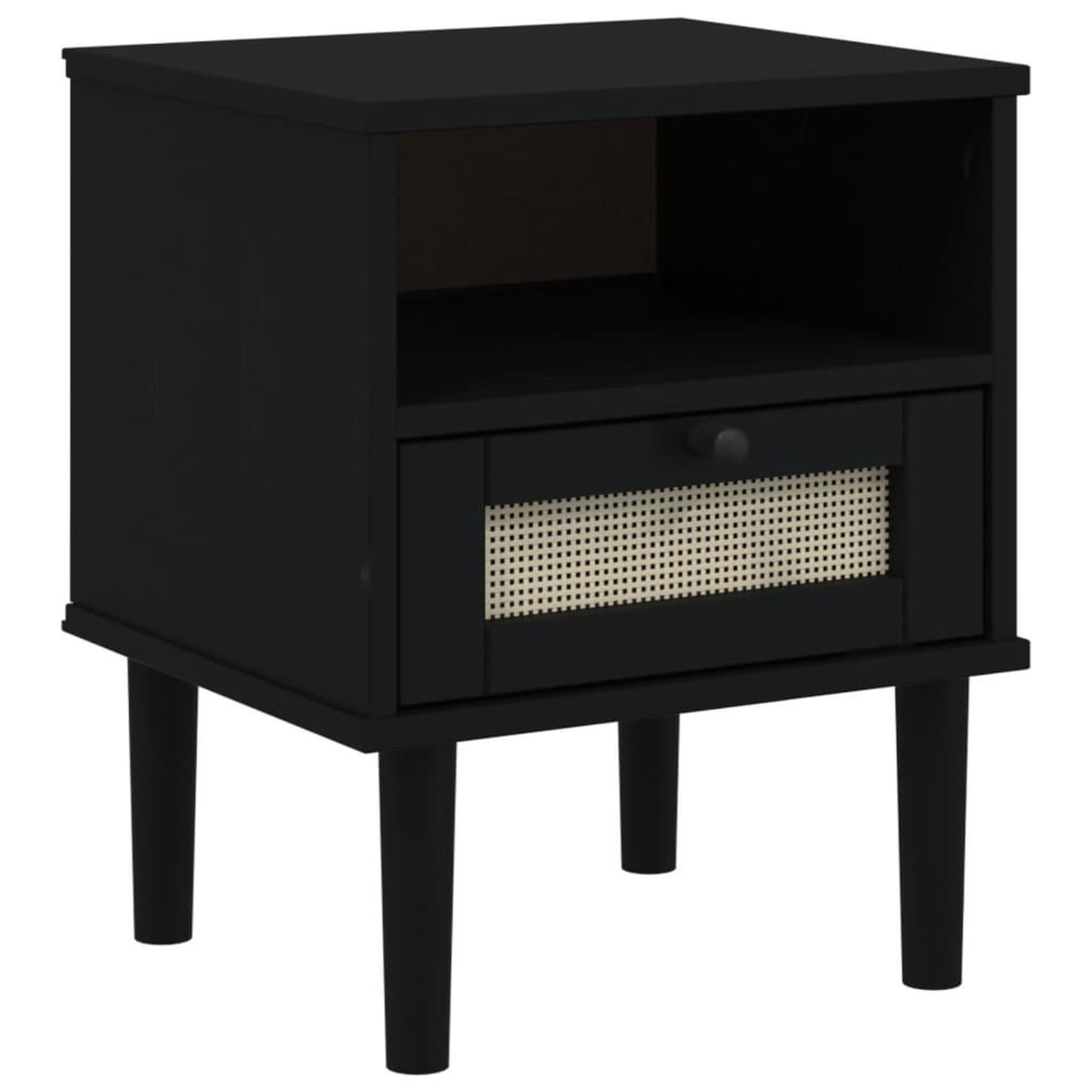 Voir la diapositive 2 : VIDAXL Table de chevet SENJA aspect de rotin noir bois de pin massif