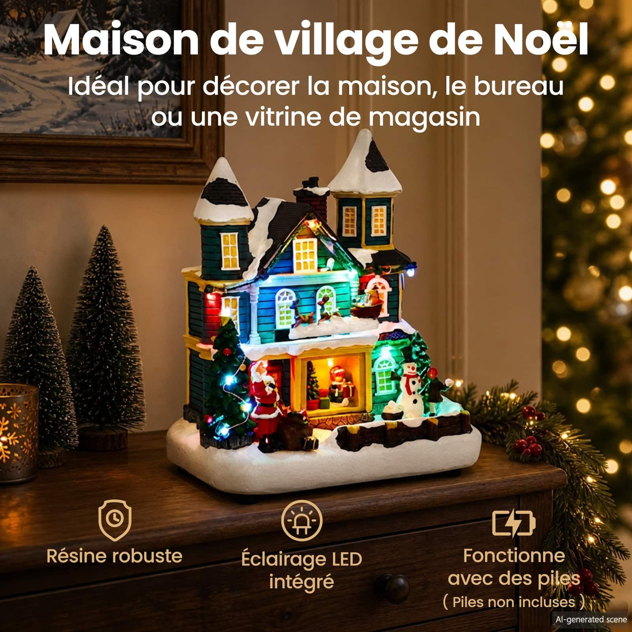 Voir la diapositive 4 : VIDAXL Scene de village de Noël avec traîneau SALO 19 x 13 x 24 cm