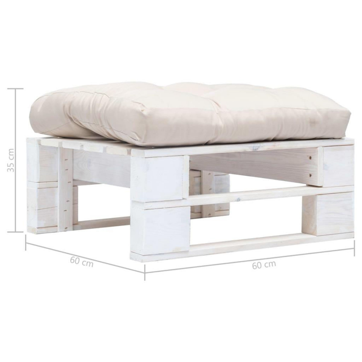 VIDAXL Repose-pied palette de jardin avec coussin sable Blanc Bois