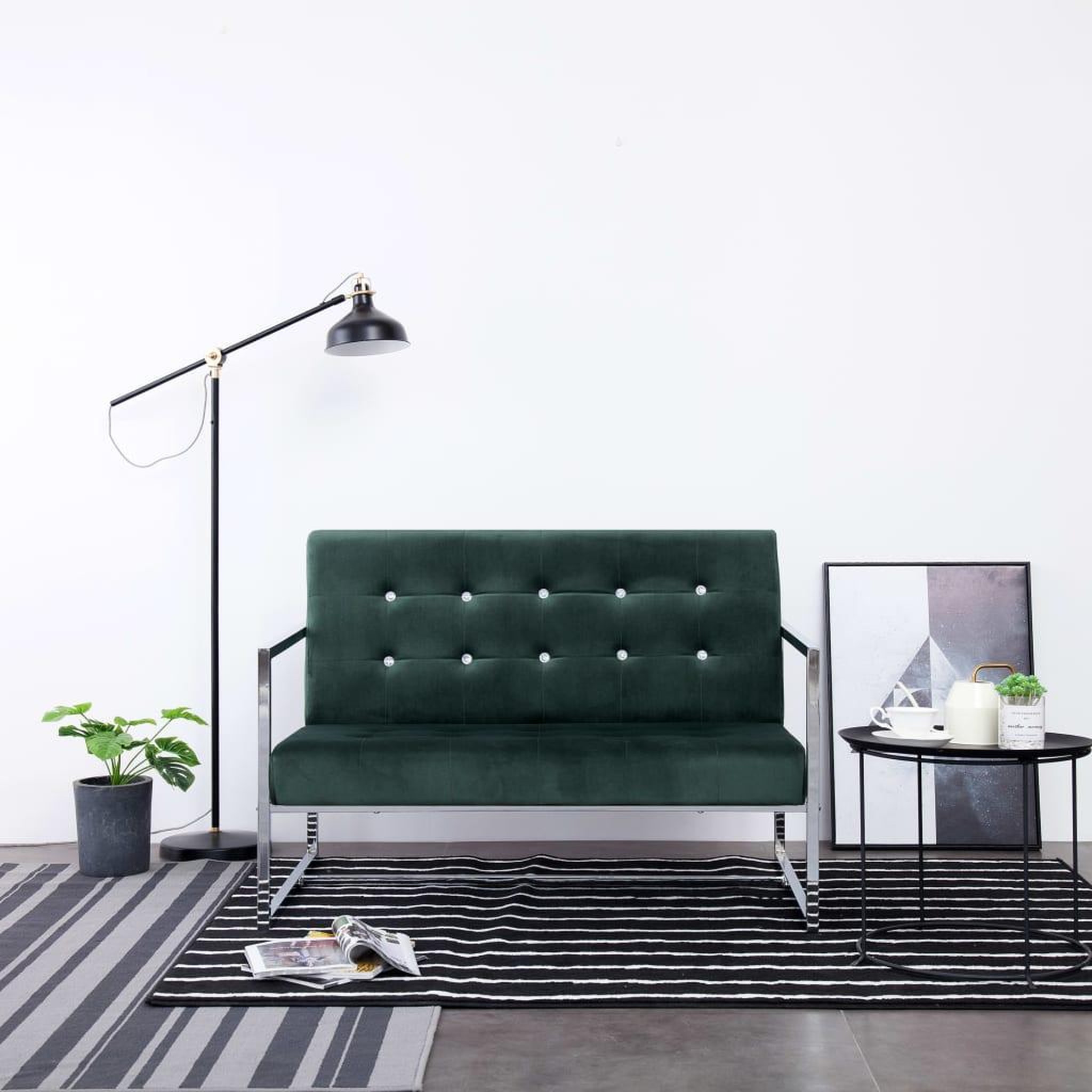 Voir la diapositive 1 : VIDAXL Canape 2 places avec accoudoirs Vert fonce Chrome et velours