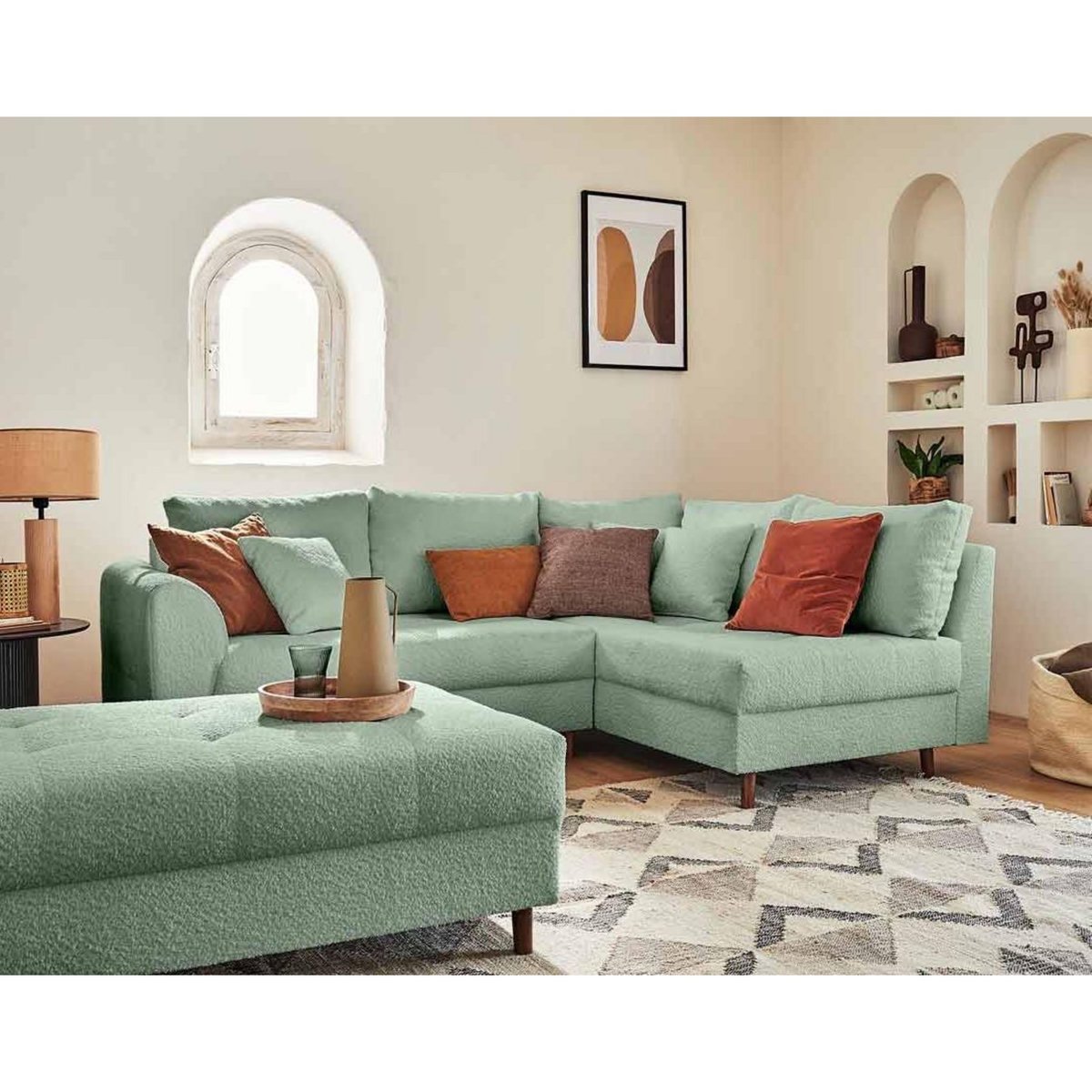 LISA DESIGN Rune - canapé d'angle droit - 4 places - avec pouf d'appoint - en tissu bouclette