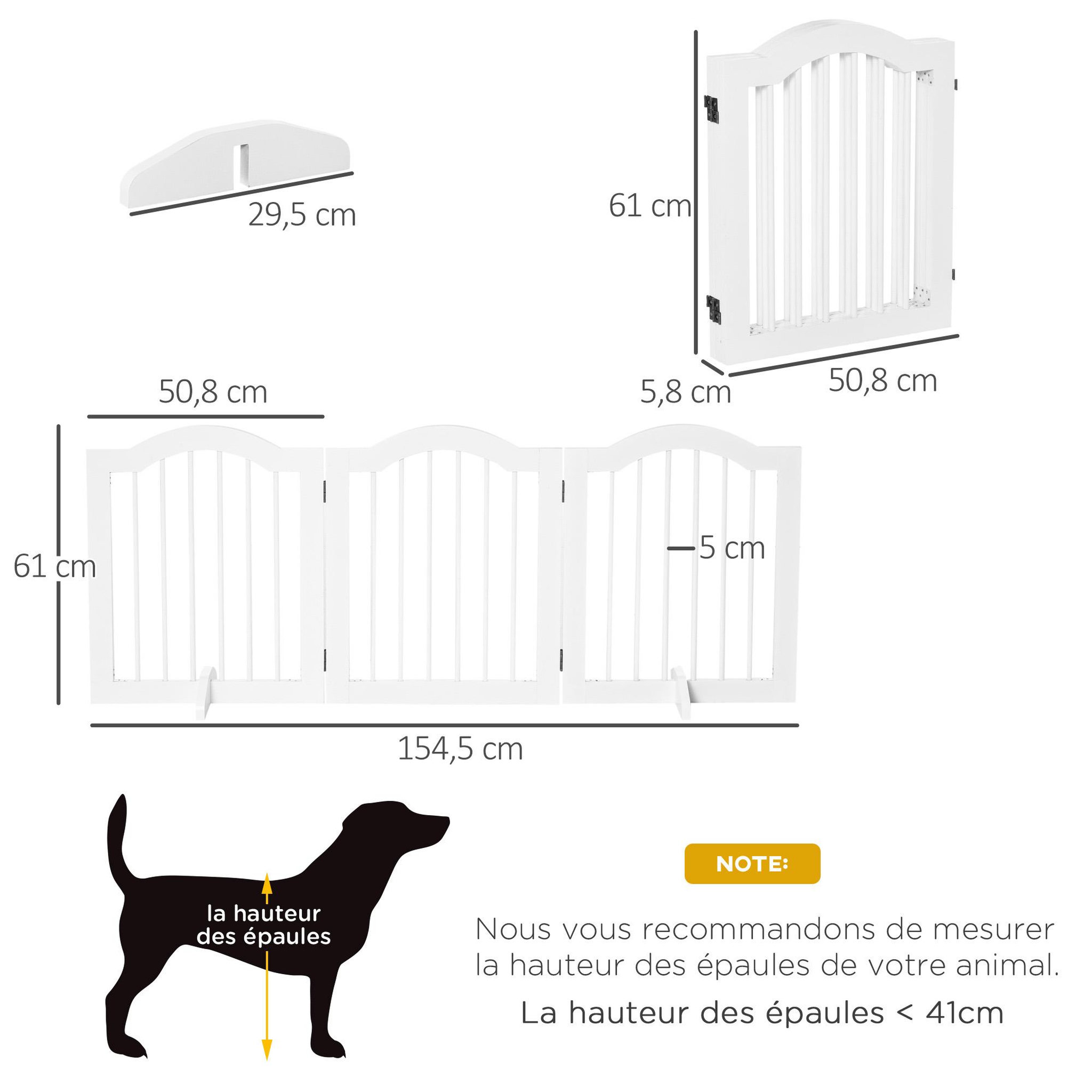 Voir la diapositive 3 : PAWHUT Barrière modulable pliable barrière de sécurité 154,5l x 61h cm mdf blanc