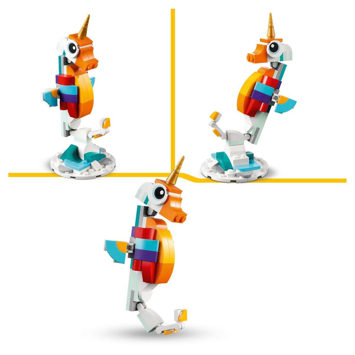LEGO Creator 31140 - La licorne magique, Jouet Transformable, Hippocampe en Paon en Arc-en-Ciel avec Licorne