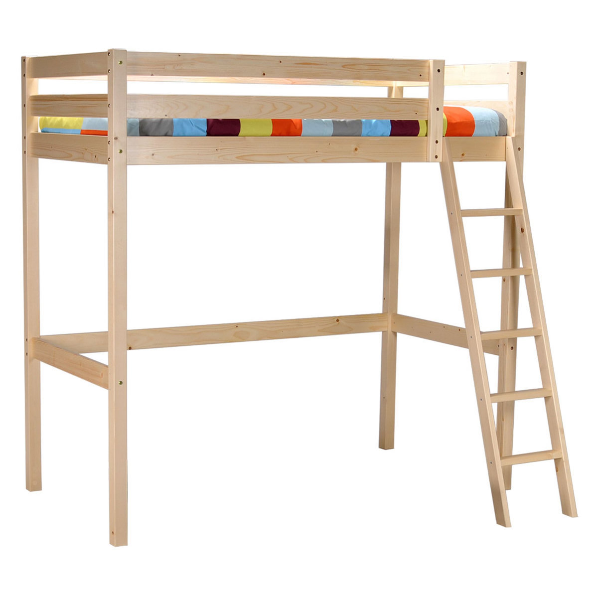 Lit Mezzanine 90 x 190 cm bois massif + sommier CITY