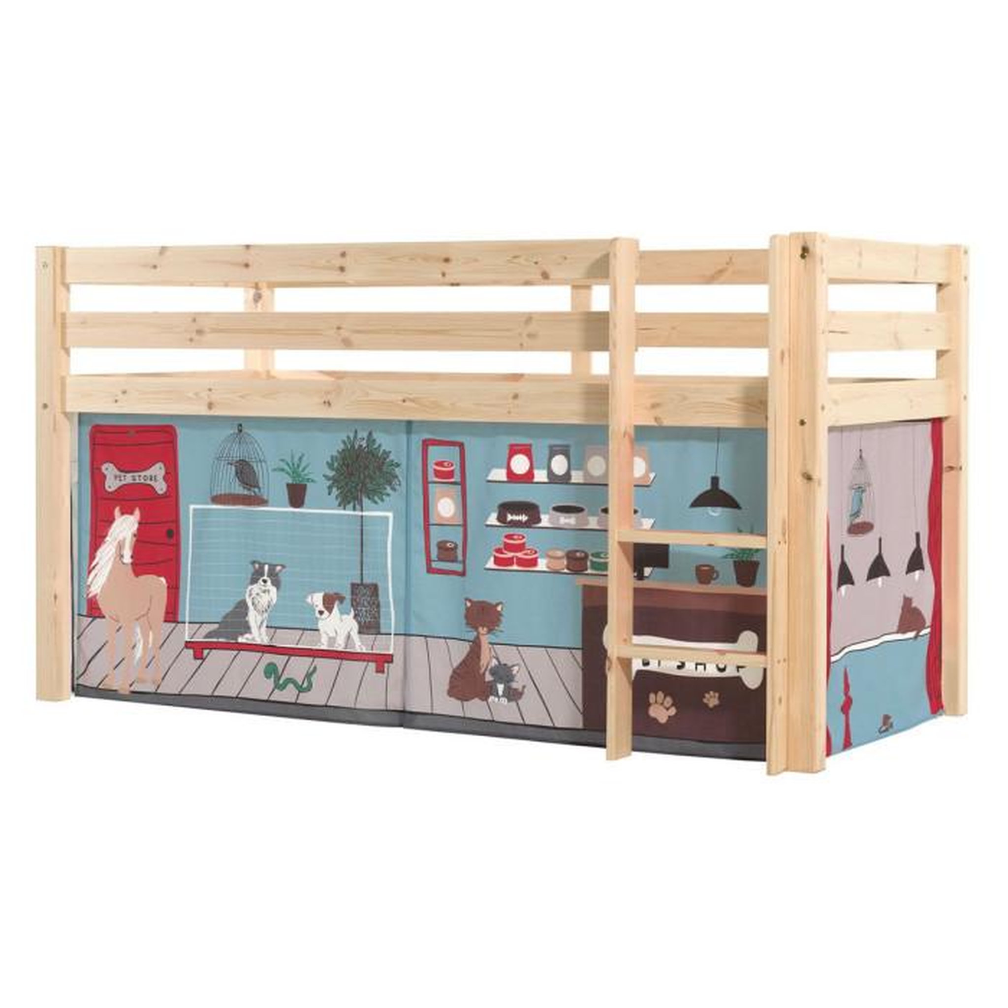 Voir la diapositive 1 : Paris Prix Lit Enfant Surélevé  Pino Pet Shop  90x200cm Naturel