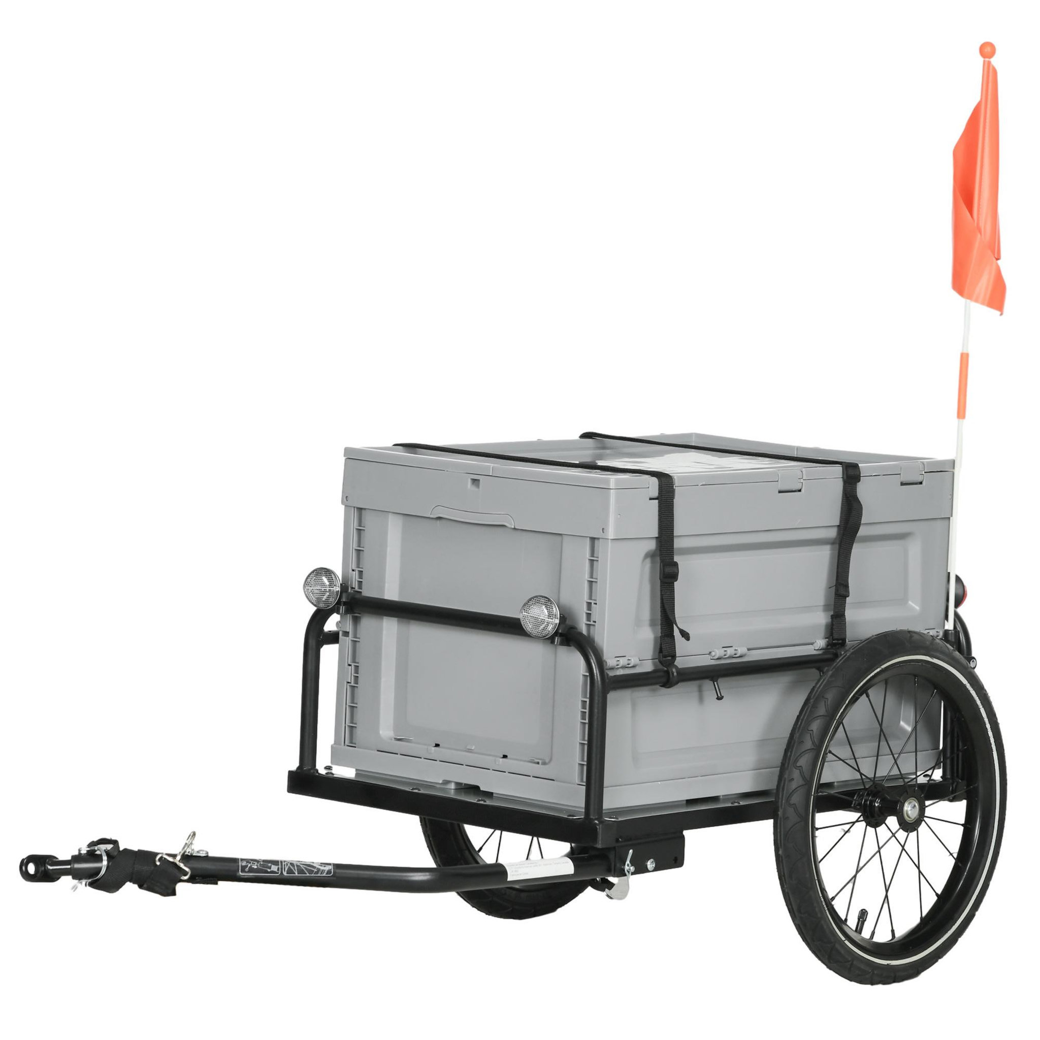 OUTSUNNY Remorque à vélo pliable avec coffre de rangement charge max. 40 Kg gris