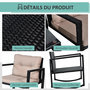 Voir la diapositive 5 : OUTSUNNY Ensemble de jardin 3 pièces style colonial 2 fauteuils à bascule avec coussins marron table basse étagère métal époxy résine tressée 4 fils noir