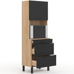 ID MARKET Colonne de cuisine micro-ondes et casserolier 60 cm CINA 2 portes façon hêtre et noir
