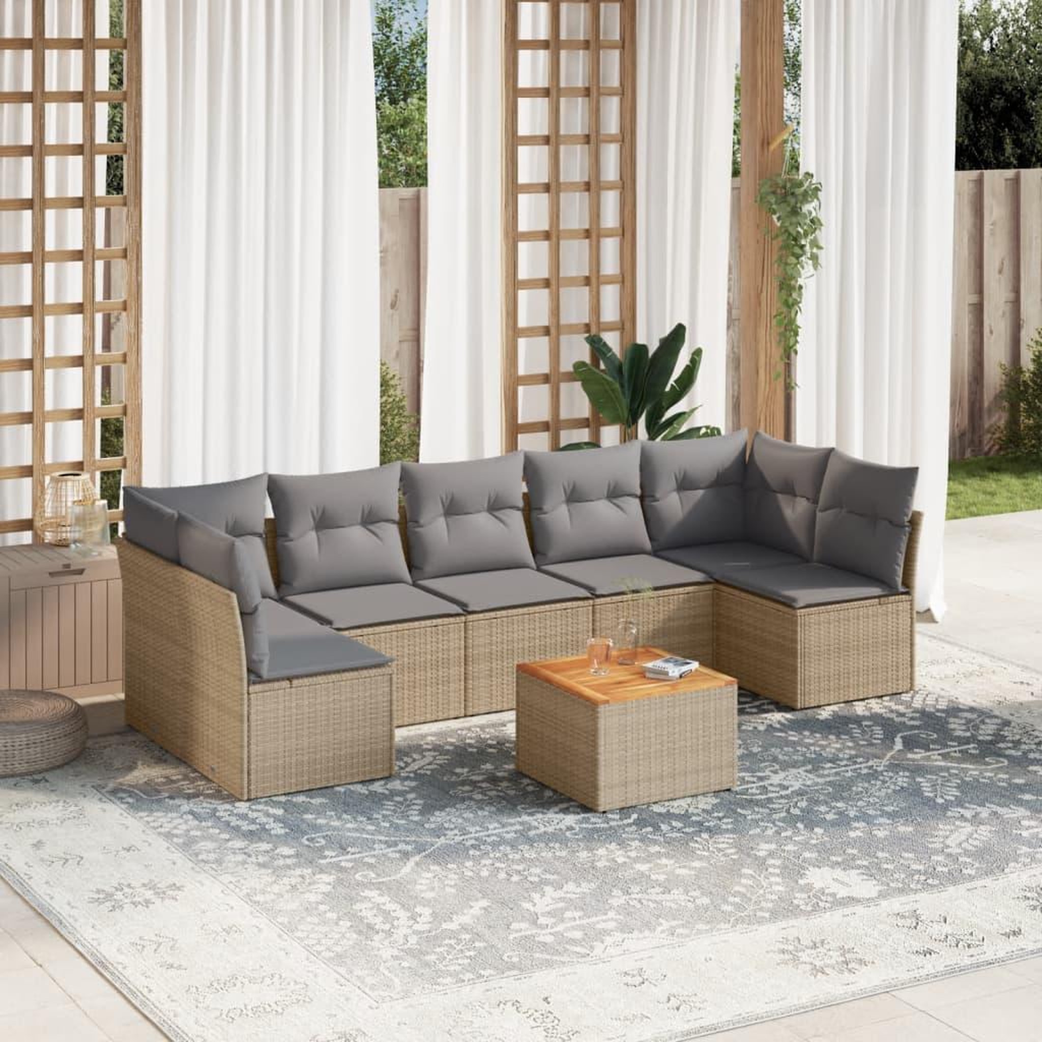 VIDAXL Salon de jardin avec coussins 8pcs melange beige resine tressee