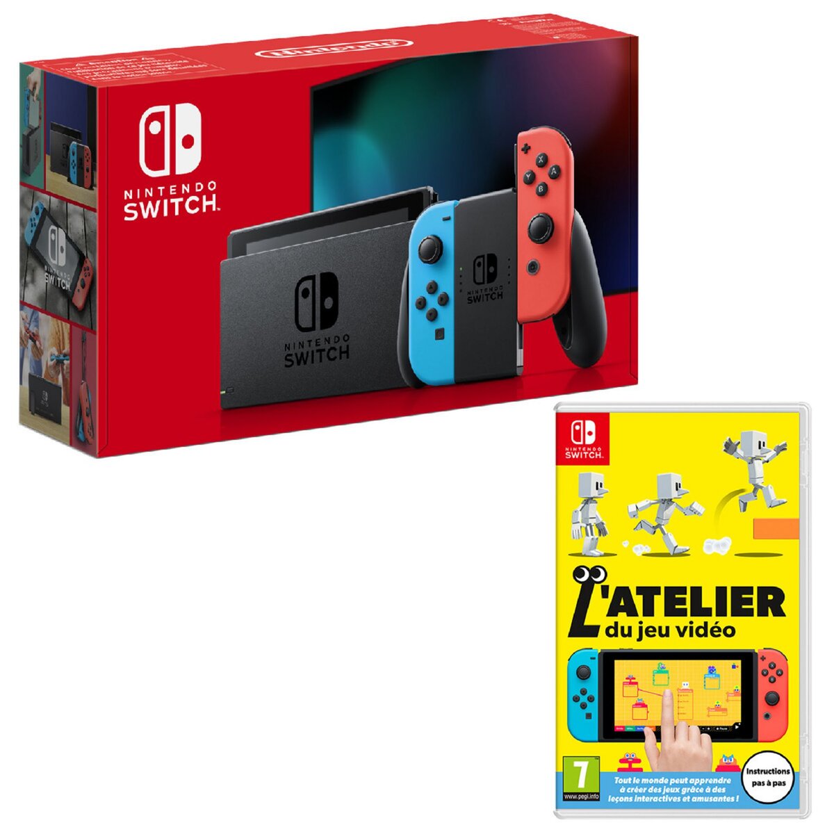 Console Nintendo Switch Joy-Con Bleu et Rouge + L'atelier du jeu vidéo Nintendo Switch