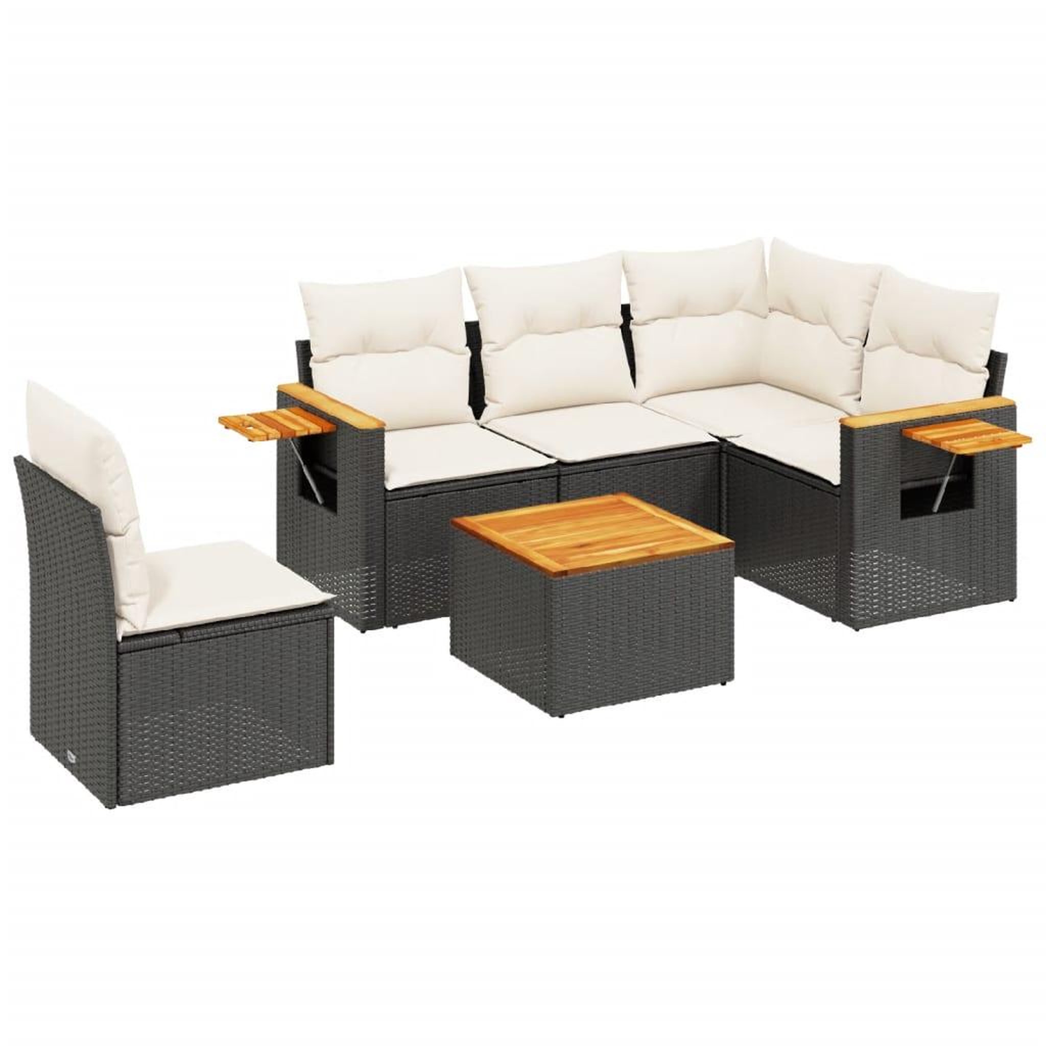Voir la diapositive 2 : VIDAXL Salon de jardin 6 pcs avec coussins noir resine tressee
