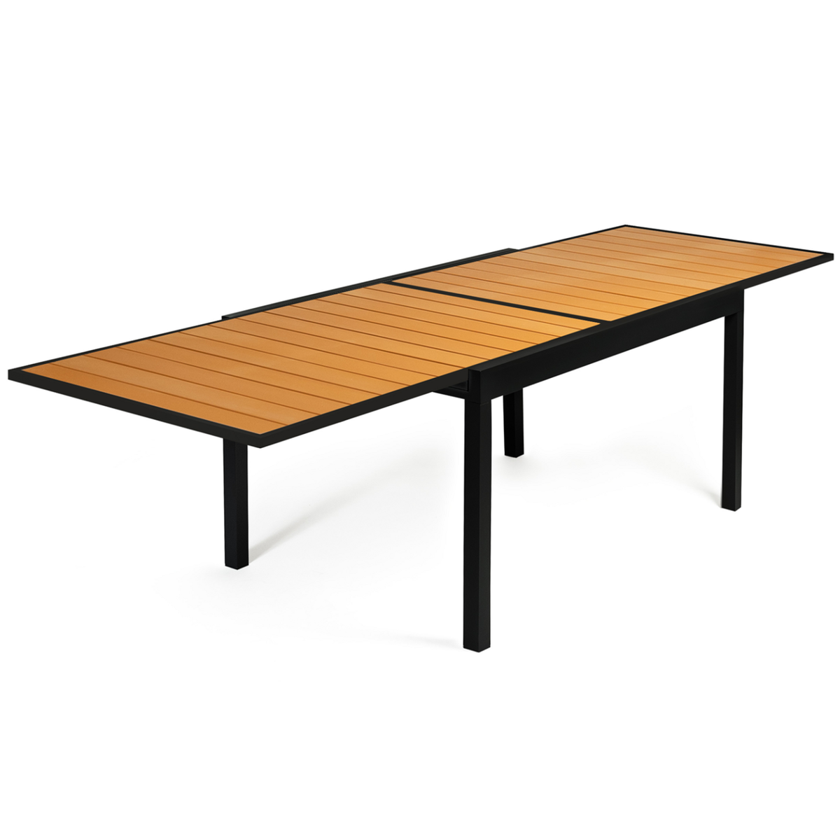 ID MARKET Salon de jardin POLY extensible table 135/270 cm et 12 chaises bois et noir