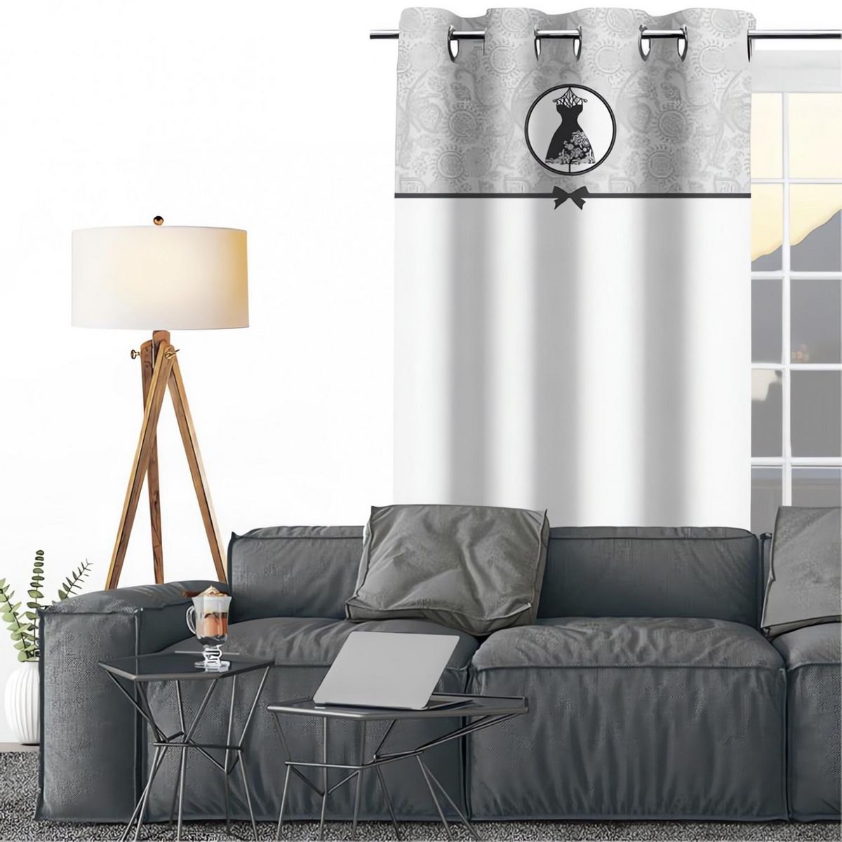 SOLEIL D'OCRE Voile à oeillets pur coton 135x250 cm BLACK DRESS, par Soleil d'ocre