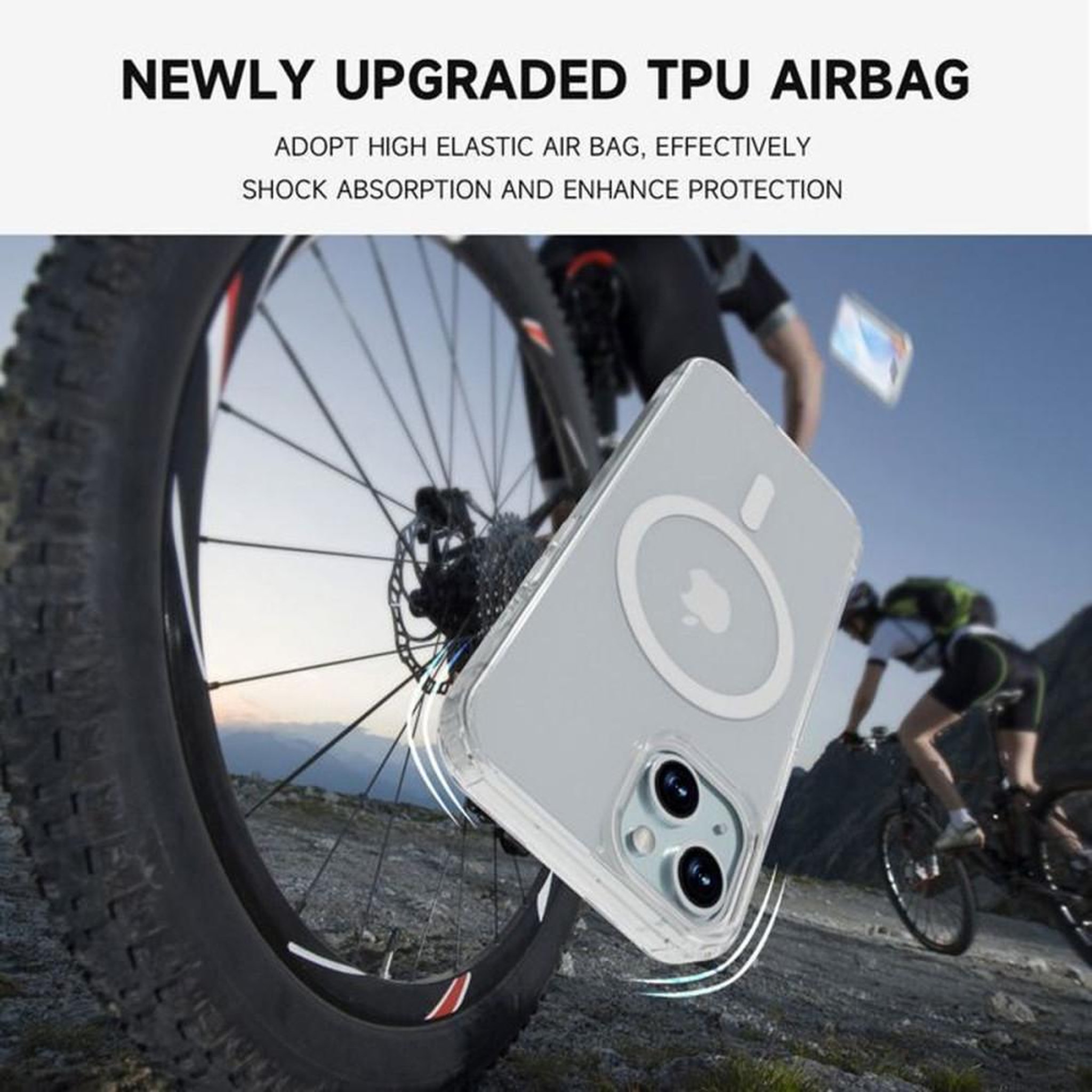 Voir la diapositive 5 : Boîtier iPhone 15 en TPU transparent 5-en-1 avec protections d'écran en verre trempé et protections caméra, compatible MagSafe