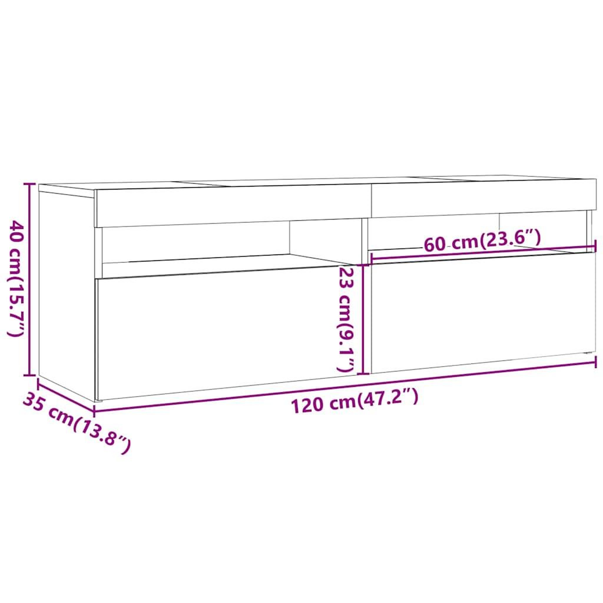 Voir la diapositive 6 : VIDAXL Meuble TV avec lumieres LED chene sonoma 120x35x40 cm
