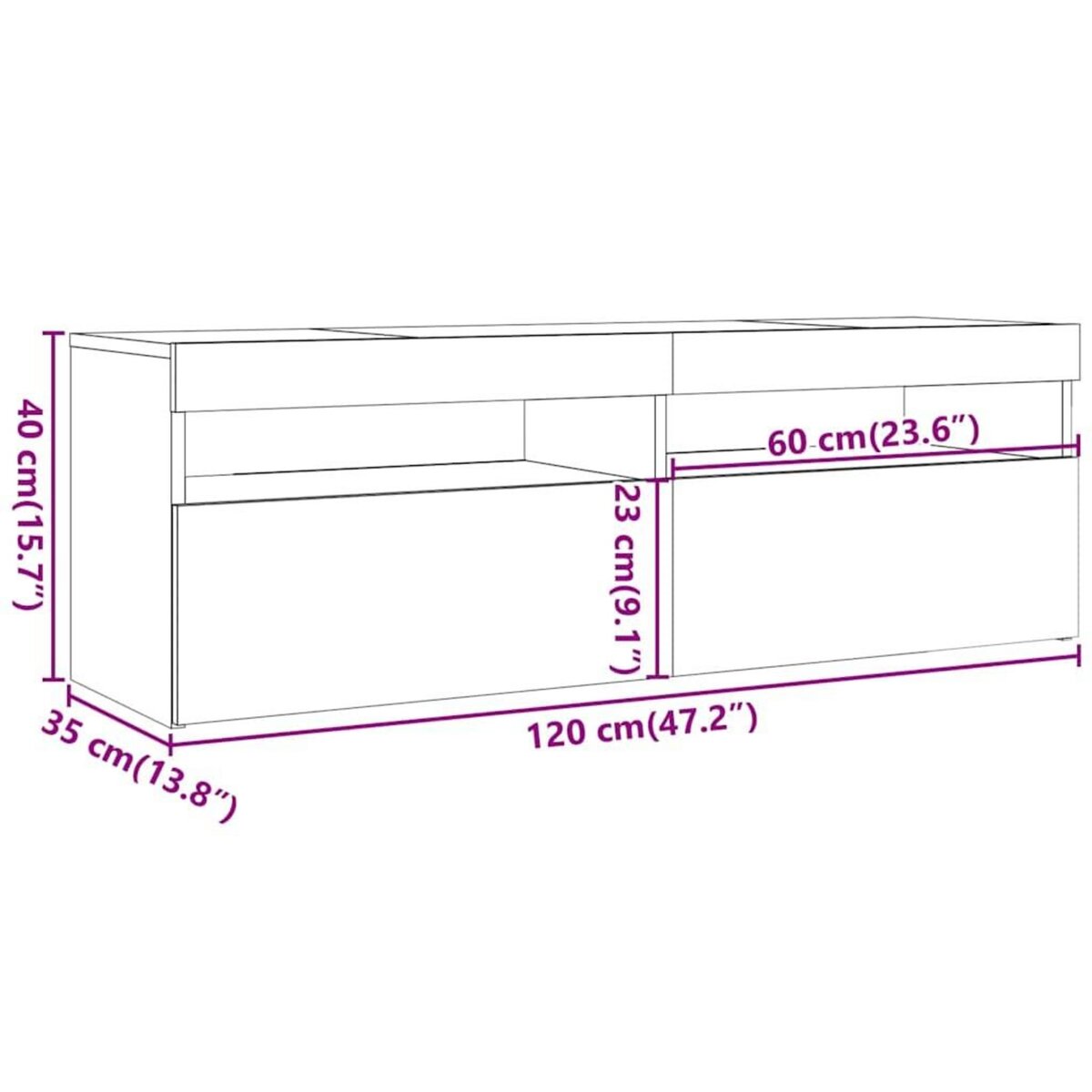 VIDAXL Meuble TV avec lumieres LED chene sonoma 120x35x40 cm
