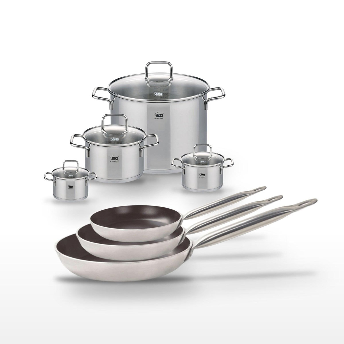 ELO Lot de 3 Poêles 24/28/32 cm Elo Bistro Line et 4 Faitouts 12/14/20/26 cm Elo Citrin