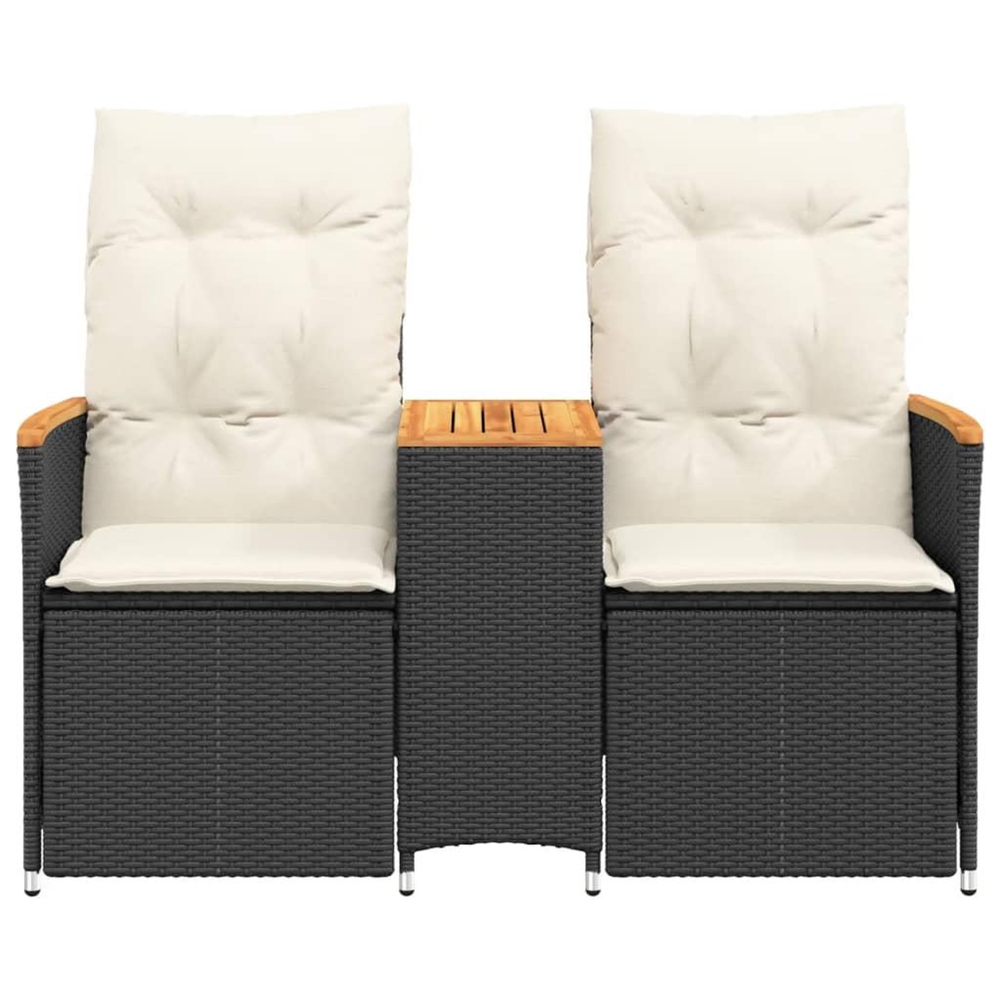 Voir la diapositive 4 : VIDAXL Canape de jardin inclinable 2 places avec table noir poly rotin