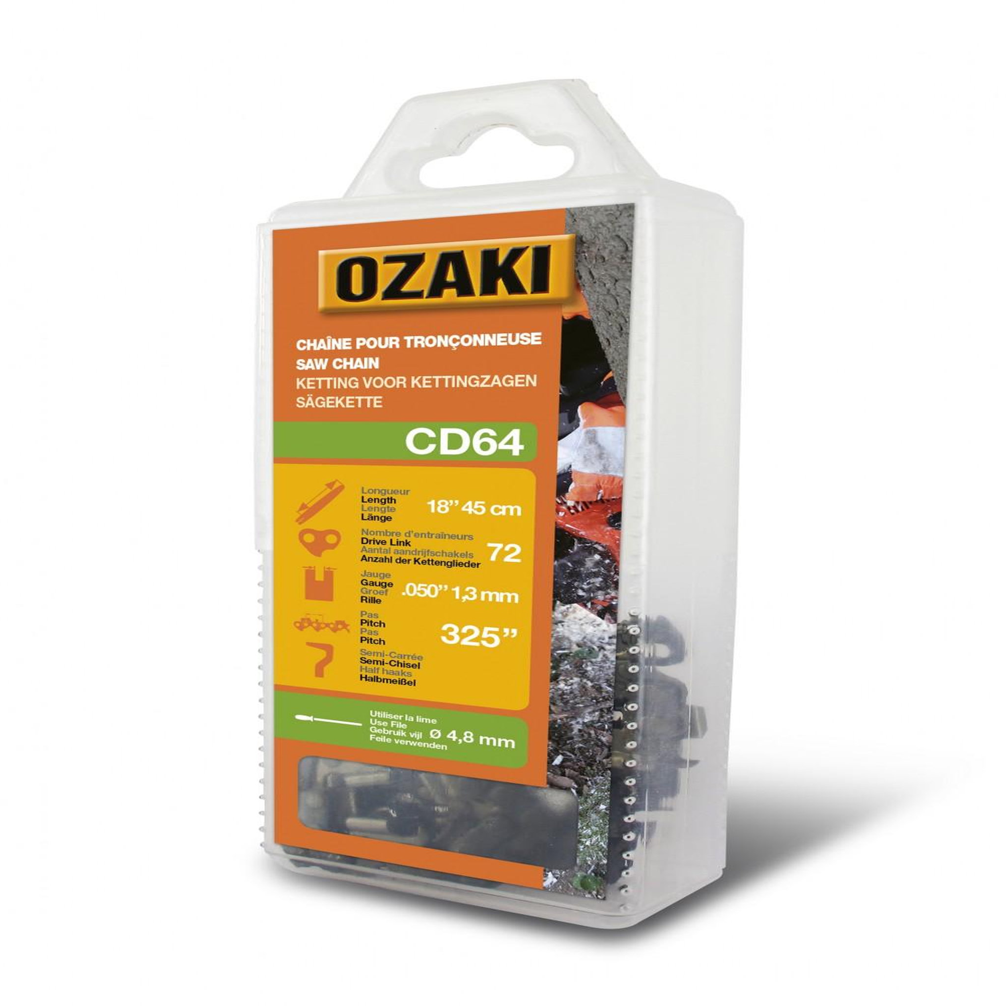 OzaKI Chaîne de tronçonneuse OZAKI semi carrée: .325  .050 (1,3mm) 72 entraîneurs