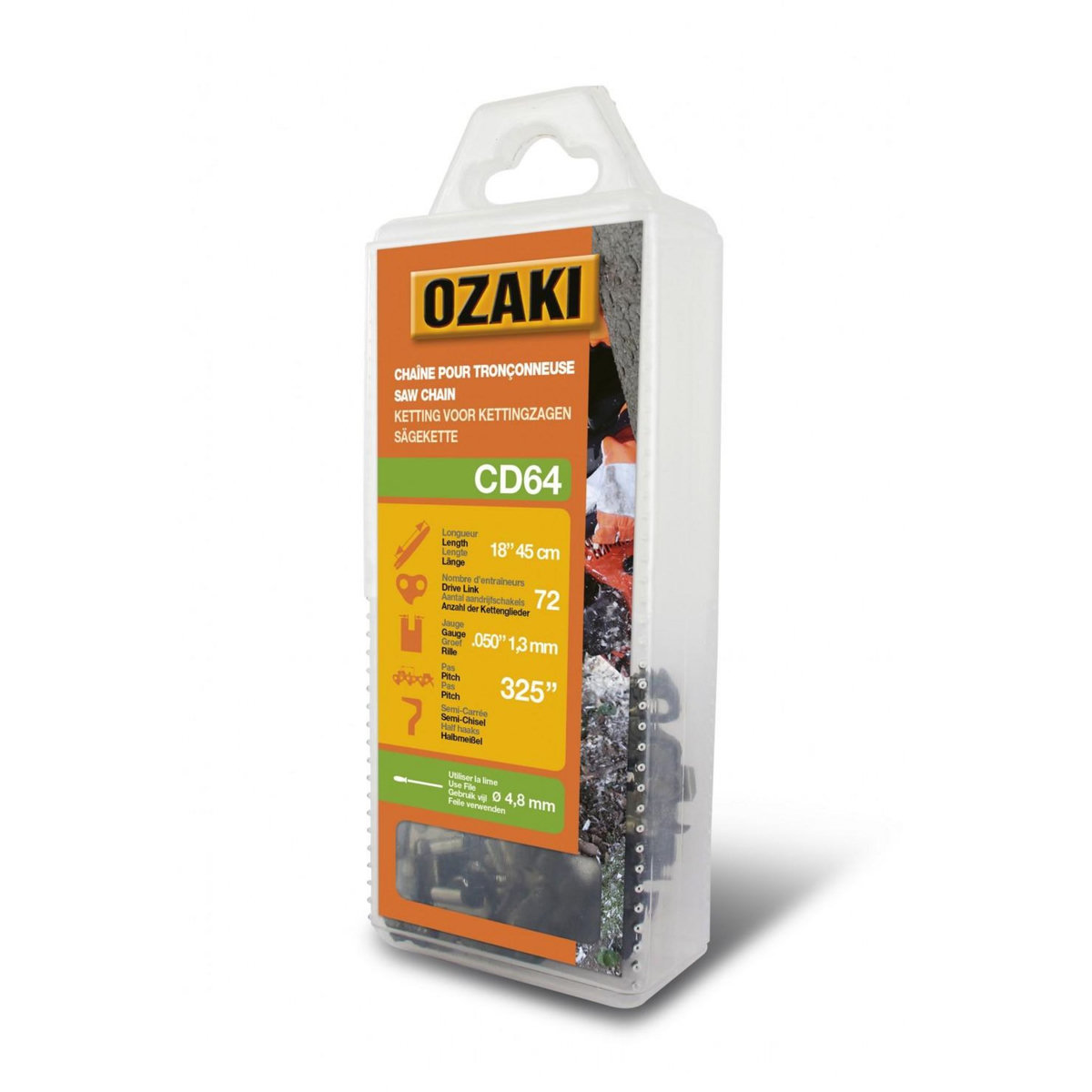 OzaKI Chaîne de tronçonneuse OZAKI semi carrée: .325  .050 (1,3mm) 72 entraîneurs