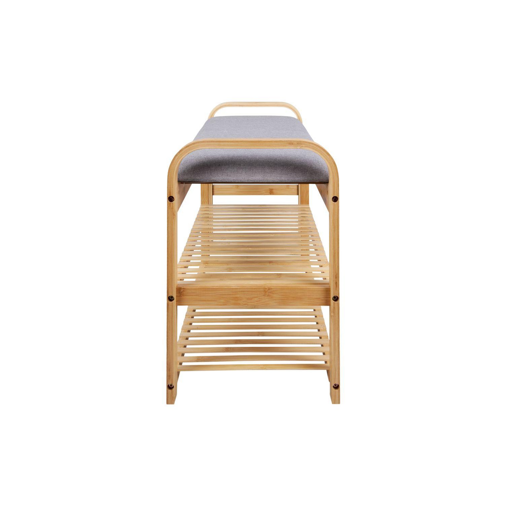 Voir la diapositive 3 : Leitmotiv Banc Arch avec deux étagères en bambou et tissu - Gris