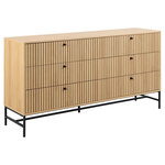 TOILINUX Commode rectangulaire 6 tiroirs effet tasseaux BAÏKAL - Beige