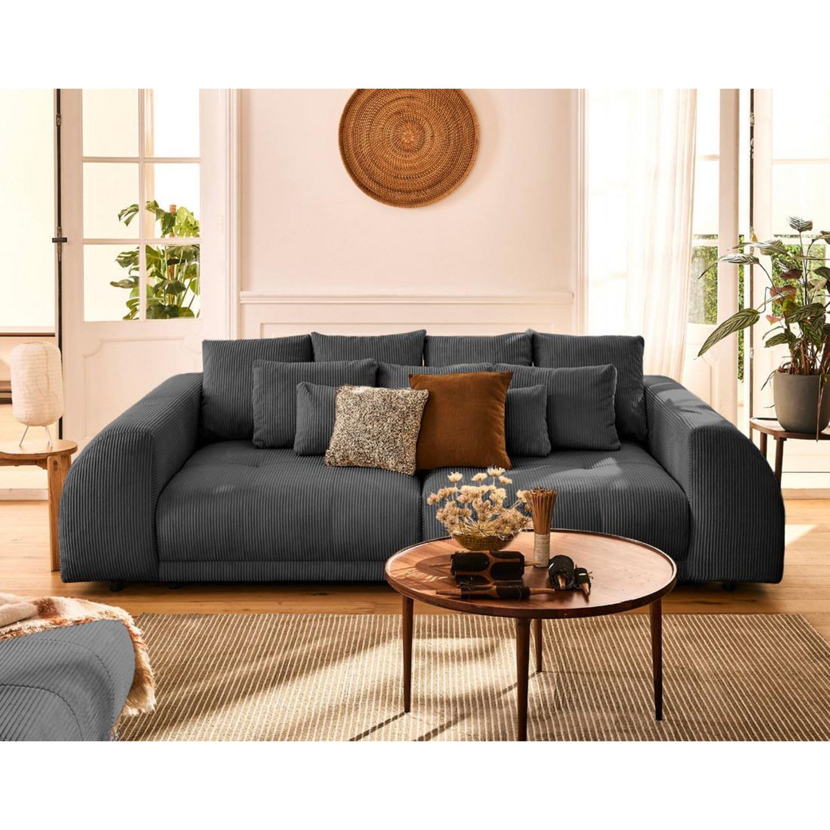 LISA DESIGN Amadora - canapé droit 4 places en velours côtelé