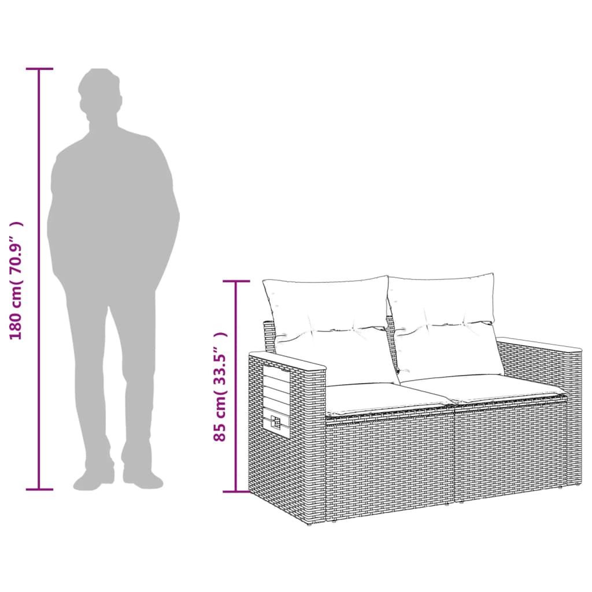 Voir la diapositive 6 : VIDAXL Canape de jardin 2 places avec coussins gris resine tressee