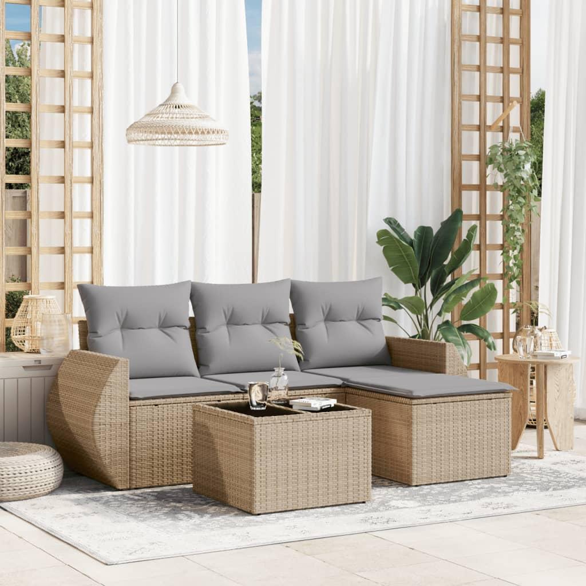 Voir la diapositive 1 : VIDAXL Salon de jardin avec coussins 5 pcs beige resine tressee