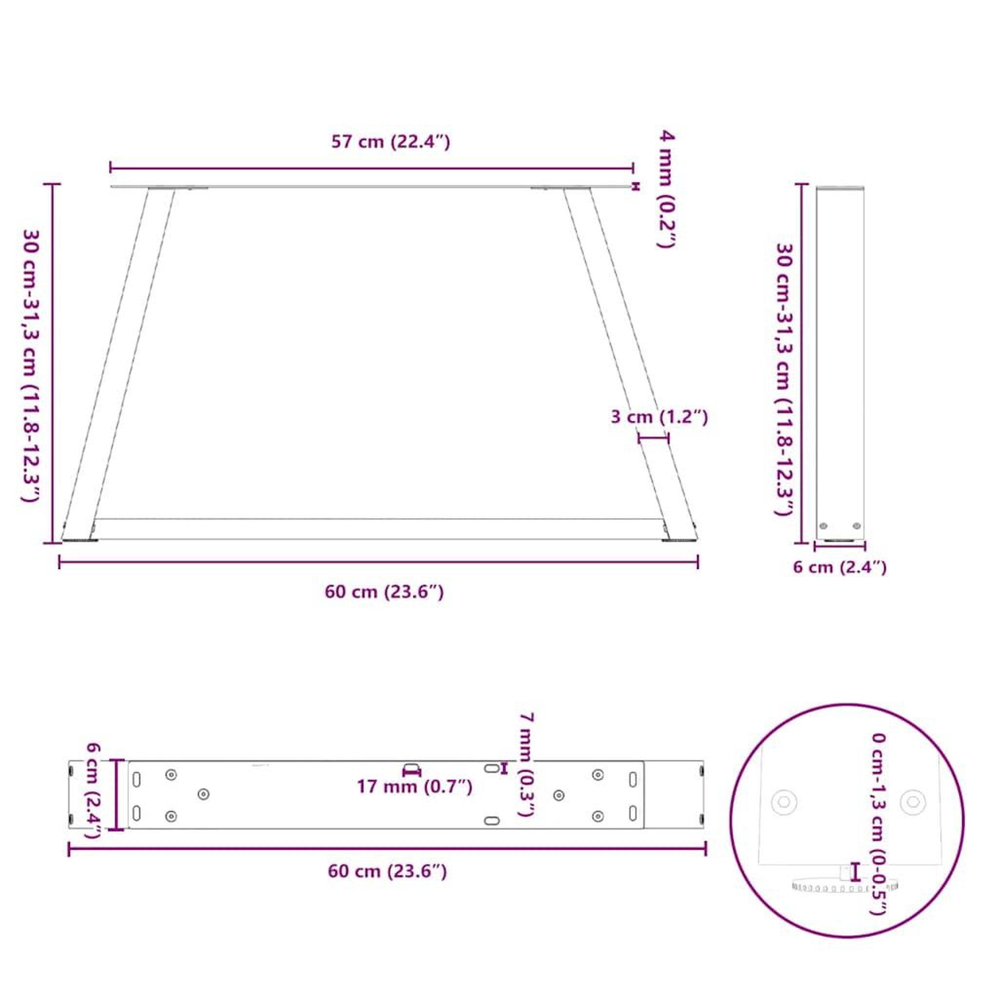 Voir la diapositive 6 : VIDAXL Pieds de table a manger forme V 2 pcs anthracite 60x(30-31,3)cm